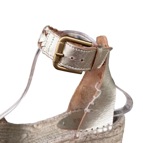 Soludos Woven Braided Leather Espadrille Wedges Metallic Gold Size 9 Jute Wedge - Picture 7 of 15